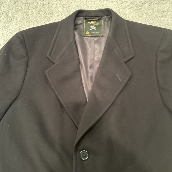 HART SCHAFFNER & MARX CHARCOAL BLACK 100% VIRGIN WOOL OVERCOAT 46R Made In USA - Picture 3 of 10